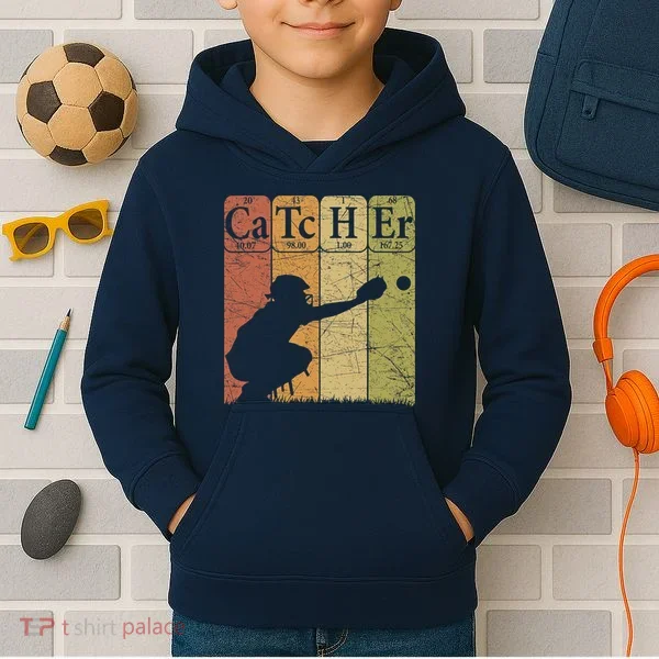 Baseball Periodic Table Elements Nerd Baseball Catcher Retro Kids Hoodie