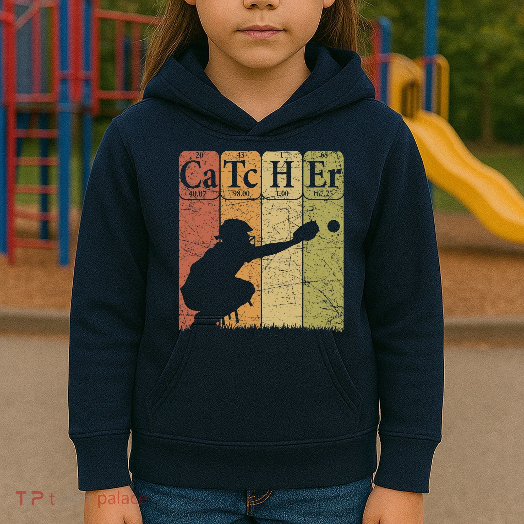 Baseball Periodic Table Elements Nerd Baseball Catcher Retro Kids Hoodie