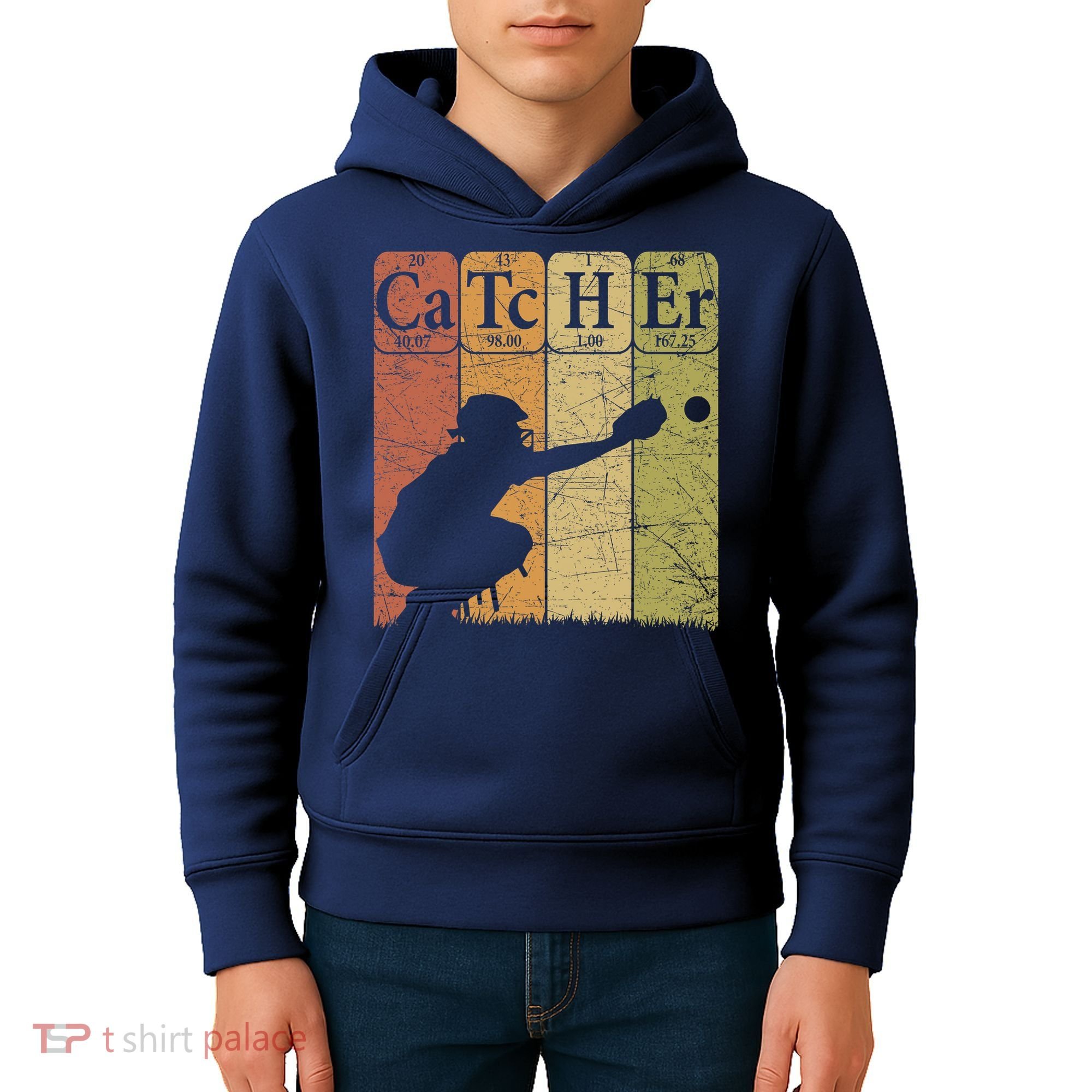 Baseball Periodic Table Elements Nerd Baseball Catcher Retro Kids Hoodie
