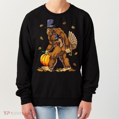 Bigfoot Pilgrim Turkey Pumpkin Thanksgiving Day Women's Sweatshirt