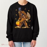 Bigfoot Pilgrim Turkey Pumpkin Thanksgiving Day Women's Sweatshirt thumb 0