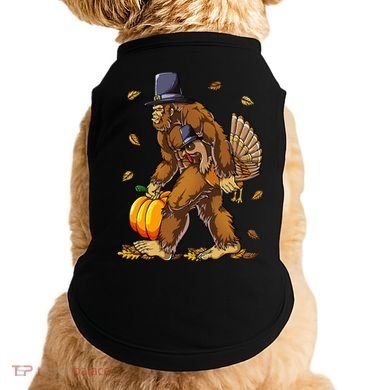 Bigfoot Pilgrim Turkey Pumpkin Thanksgiving Day Doggie Tank