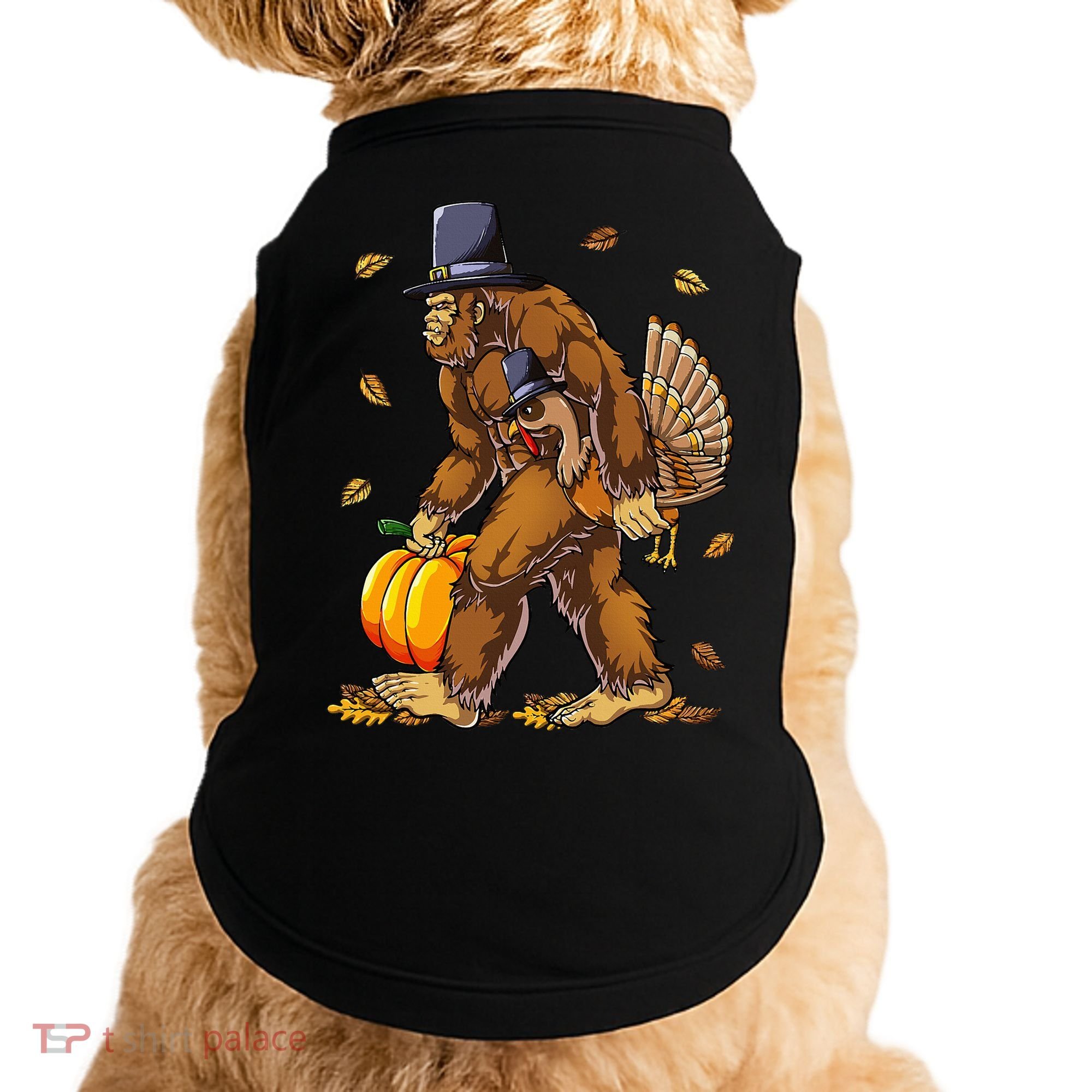 Bigfoot Pilgrim Turkey Pumpkin Thanksgiving Day Doggie Tank