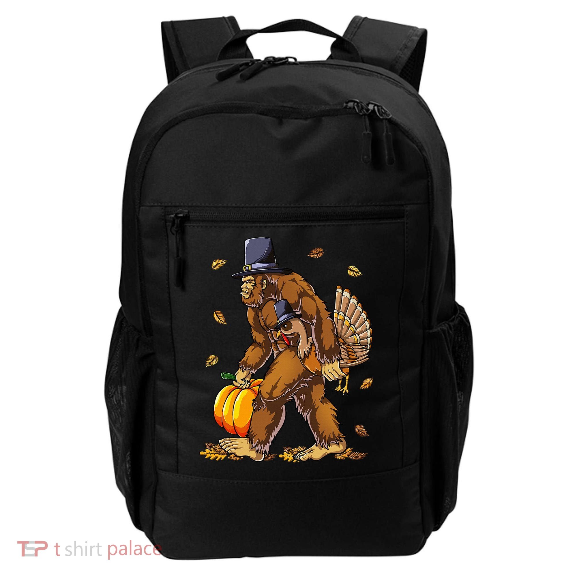 Bigfoot Pilgrim Turkey Pumpkin Thanksgiving Day Backpack