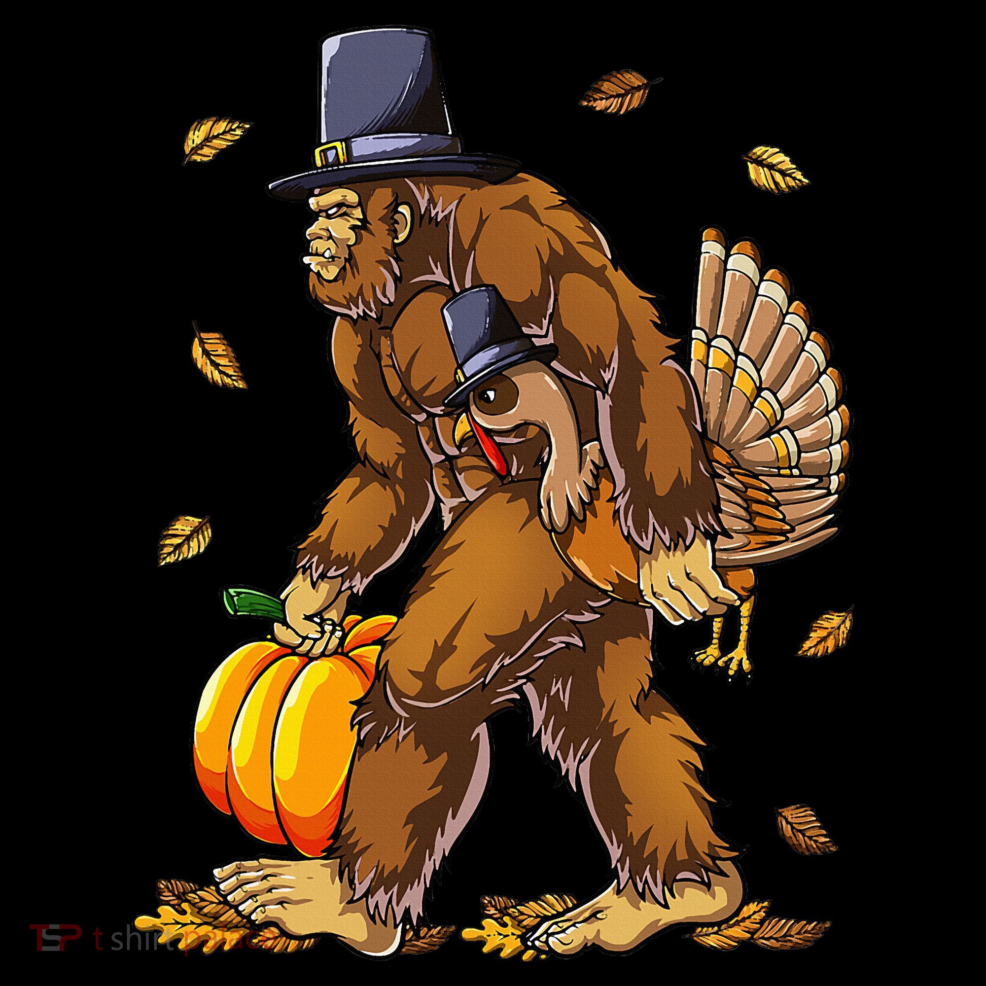 Bigfoot Pilgrim Turkey Pumpkin Thanksgiving Day Women's Hoodie