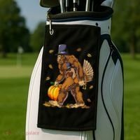 Bigfoot Pilgrim Turkey Pumpkin Thanksgiving Day Golf Towel thumb 2