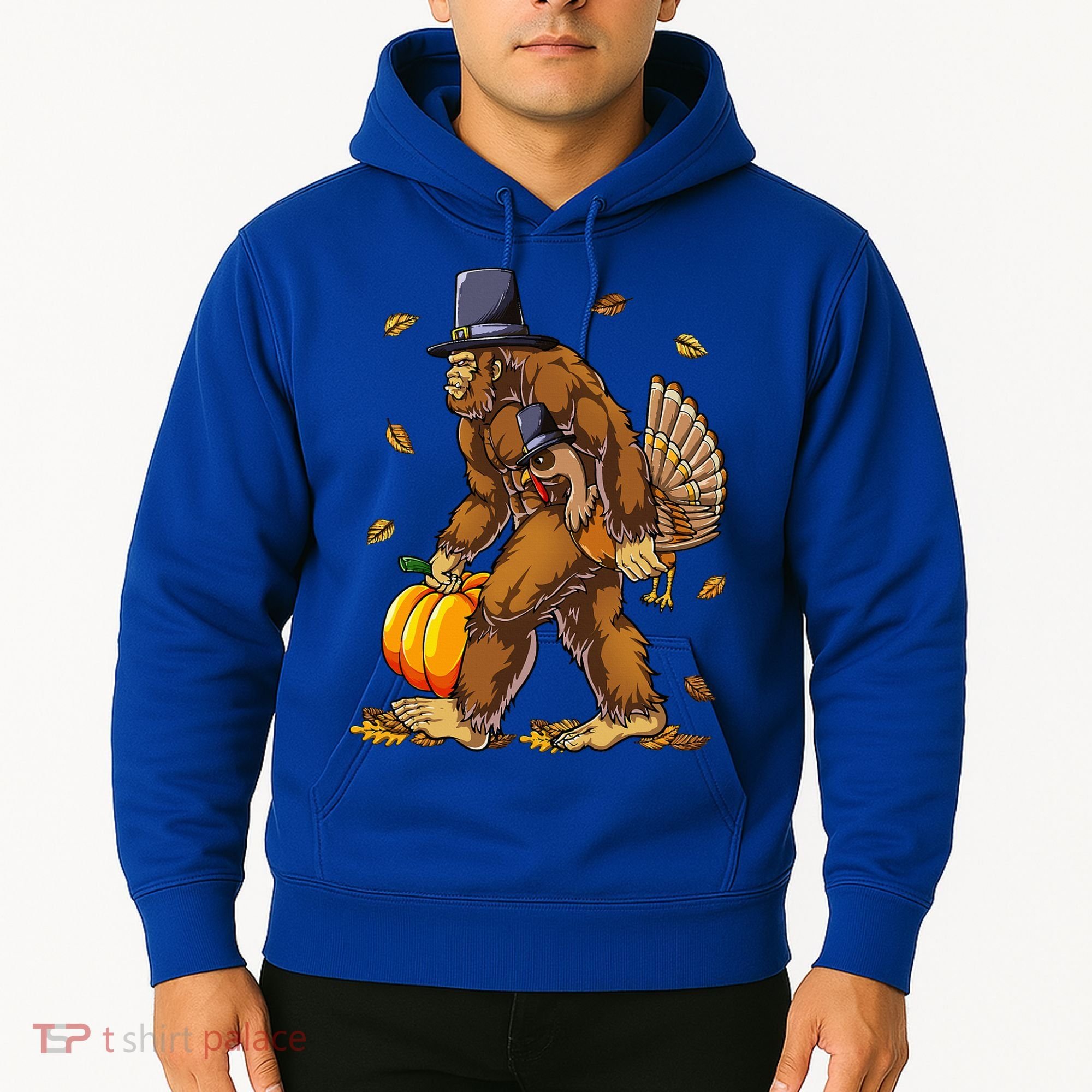 Bigfoot Pilgrim Turkey Pumpkin Thanksgiving Day Hoodie