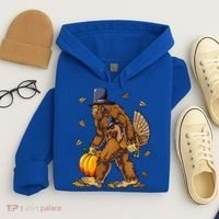 Bigfoot Pilgrim Turkey Pumpkin Thanksgiving Day Hoodie thumb 4