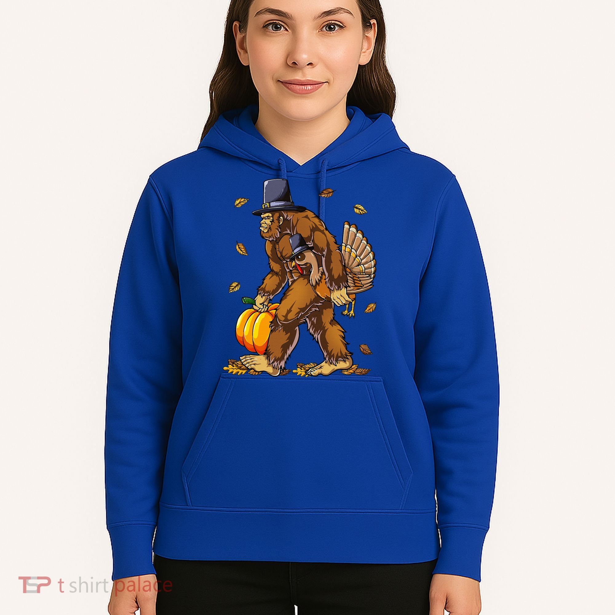 Bigfoot Pilgrim Turkey Pumpkin Thanksgiving Day Hoodie