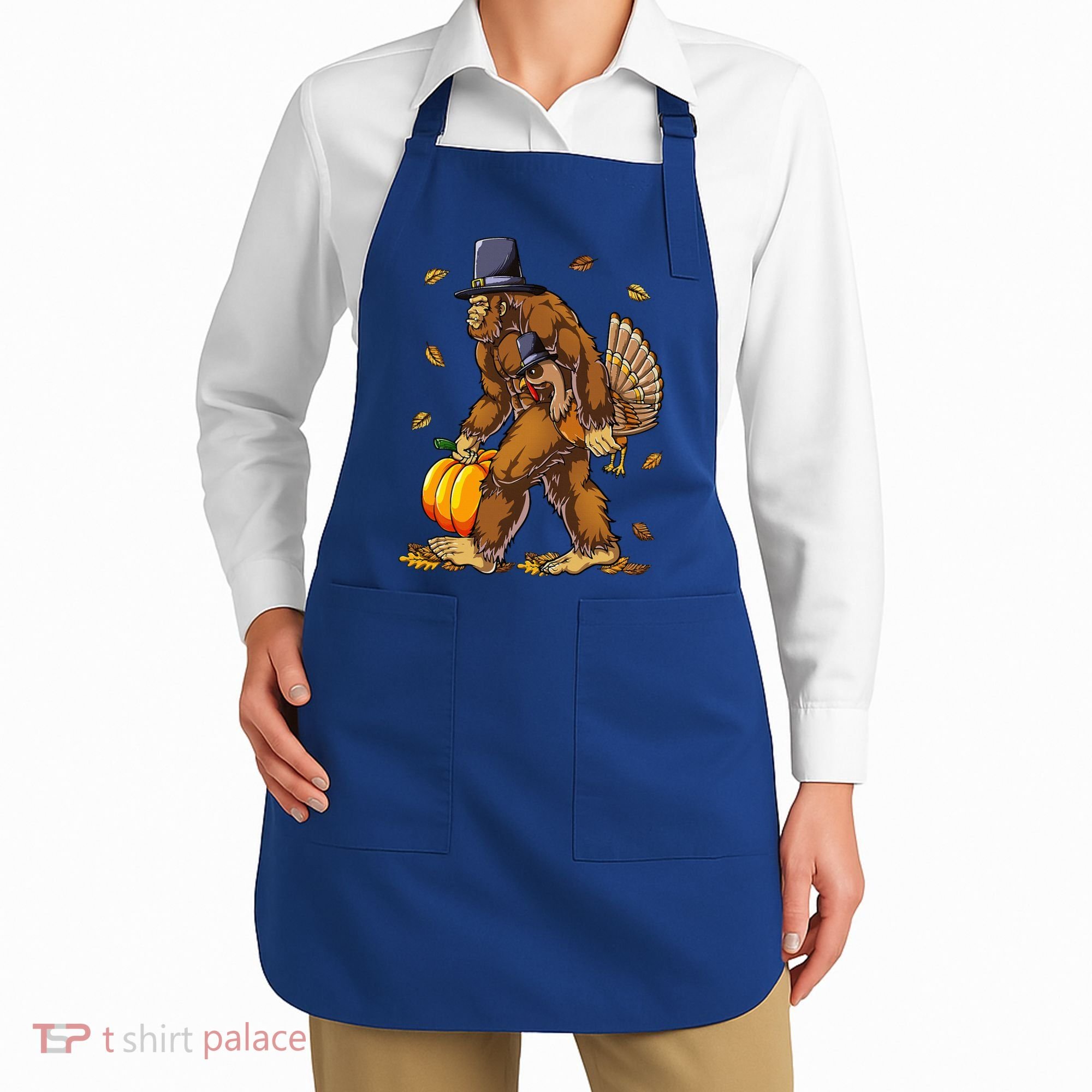 Bigfoot Pilgrim Turkey Pumpkin Thanksgiving Day Apron