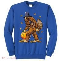 Bigfoot Pilgrim Turkey Pumpkin Thanksgiving Day Sweatshirt thumb 0