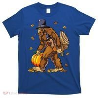 Bigfoot Pilgrim Turkey Pumpkin Thanksgiving Day T-Shirt thumb 0