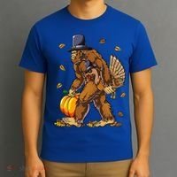 Bigfoot Pilgrim Turkey Pumpkin Thanksgiving Day T-Shirt thumb 3
