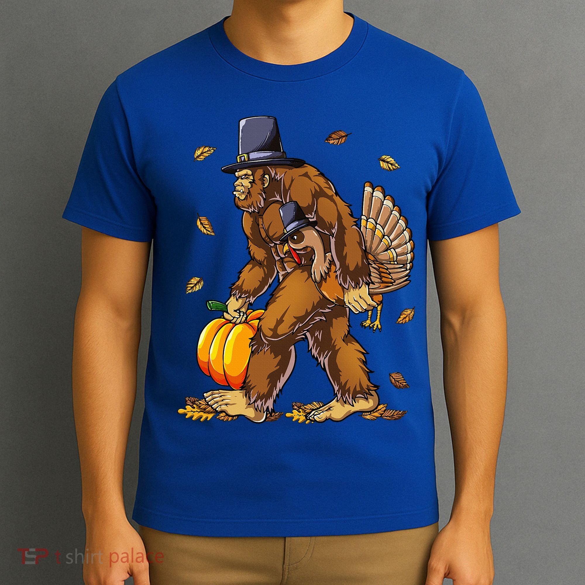 Bigfoot Pilgrim Turkey Pumpkin Thanksgiving Day T-Shirt
