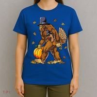 Bigfoot Pilgrim Turkey Pumpkin Thanksgiving Day T-Shirt thumb 4