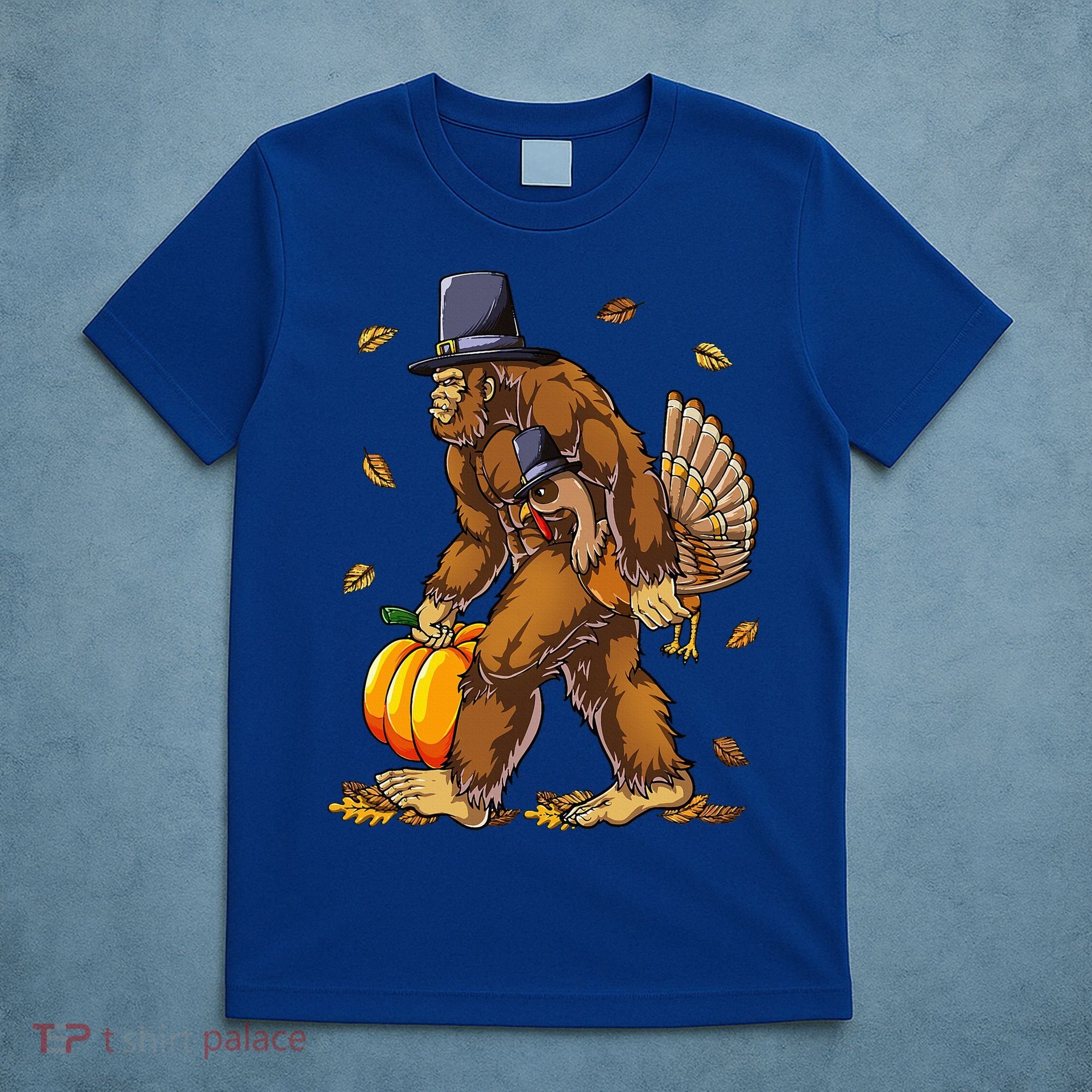 Bigfoot Pilgrim Turkey Pumpkin Thanksgiving Day T-Shirt
