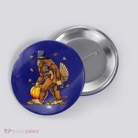 Bigfoot Pilgrim Turkey Pumpkin Thanksgiving Day Button thumb 0