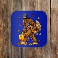 Bigfoot Pilgrim Turkey Pumpkin Thanksgiving Day Coaster thumb 0