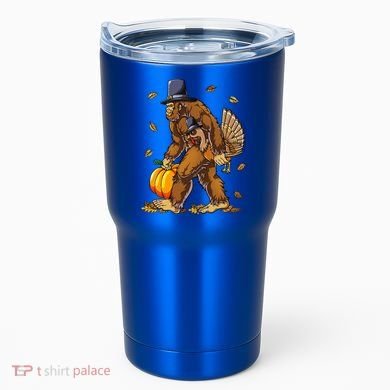 Bigfoot Pilgrim Turkey Pumpkin Thanksgiving Day Tumbler