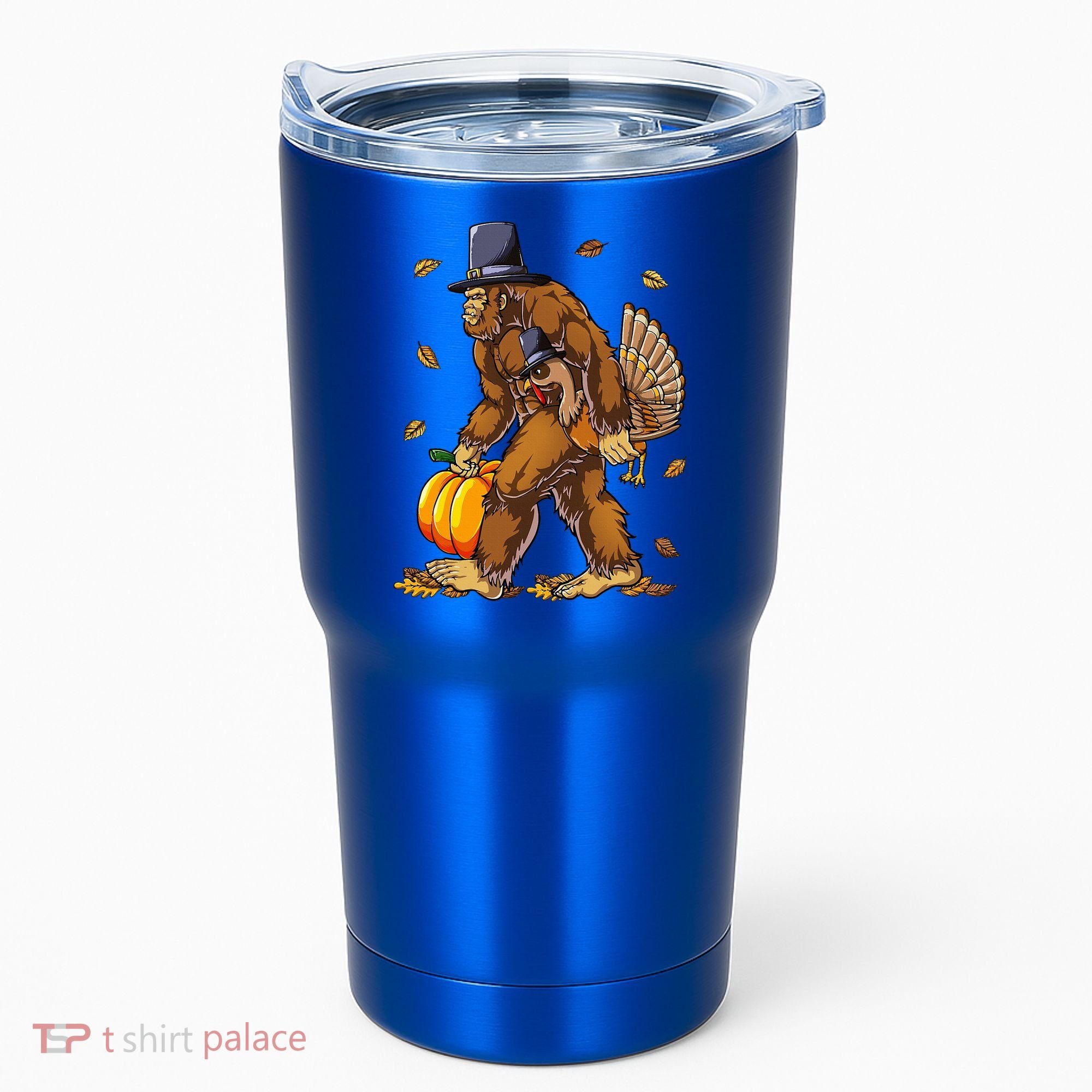 Bigfoot Pilgrim Turkey Pumpkin Thanksgiving Day Tumbler