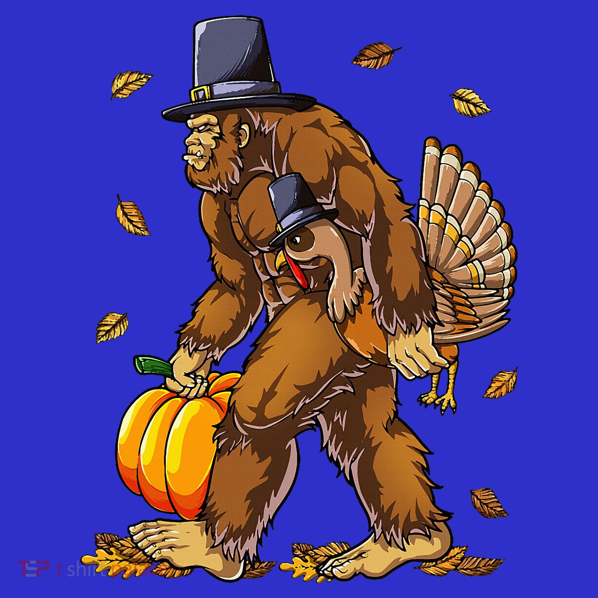 Bigfoot Pilgrim Turkey Pumpkin Thanksgiving Day Mousepad