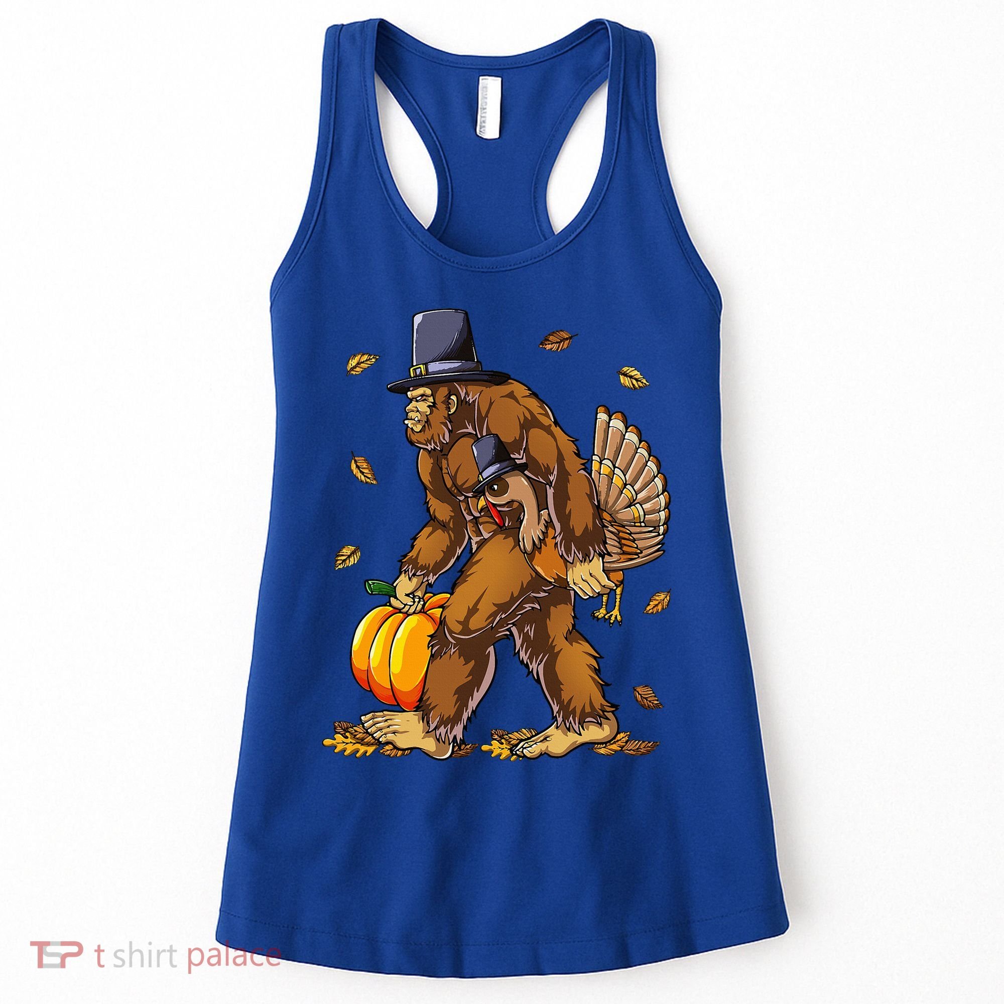Bigfoot Pilgrim Turkey Pumpkin Thanksgiving Day Women's Tank Top
