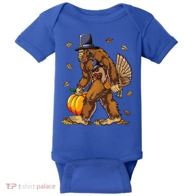 Bigfoot Pilgrim Turkey Pumpkin Thanksgiving Day Baby Bodysuit
