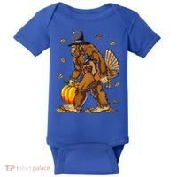 Bigfoot Pilgrim Turkey Pumpkin Thanksgiving Day Baby Bodysuit thumb 0