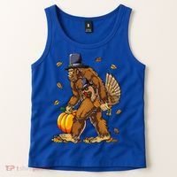 Bigfoot Pilgrim Turkey Pumpkin Thanksgiving Day Tank Top thumb 2