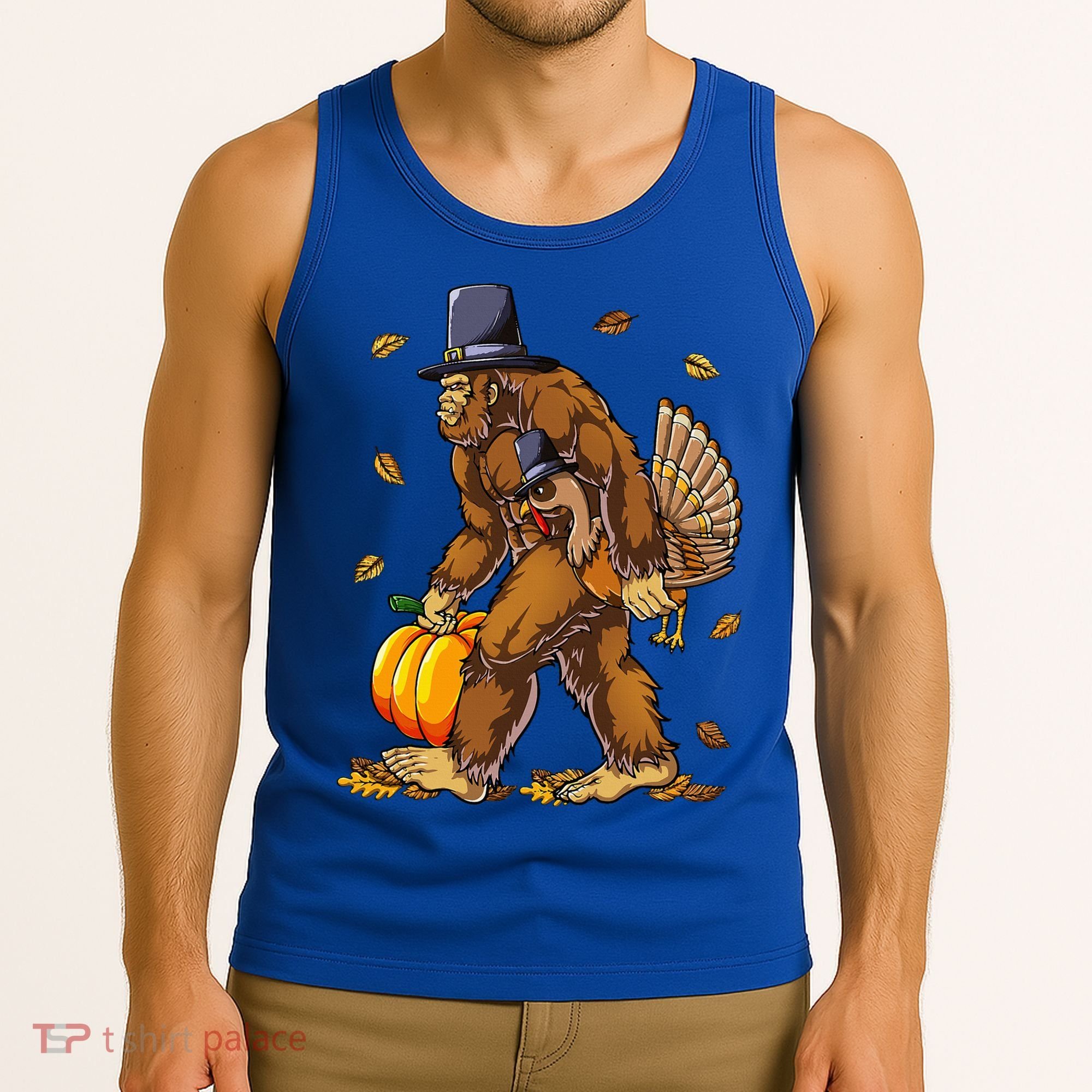 Bigfoot Pilgrim Turkey Pumpkin Thanksgiving Day Tank Top