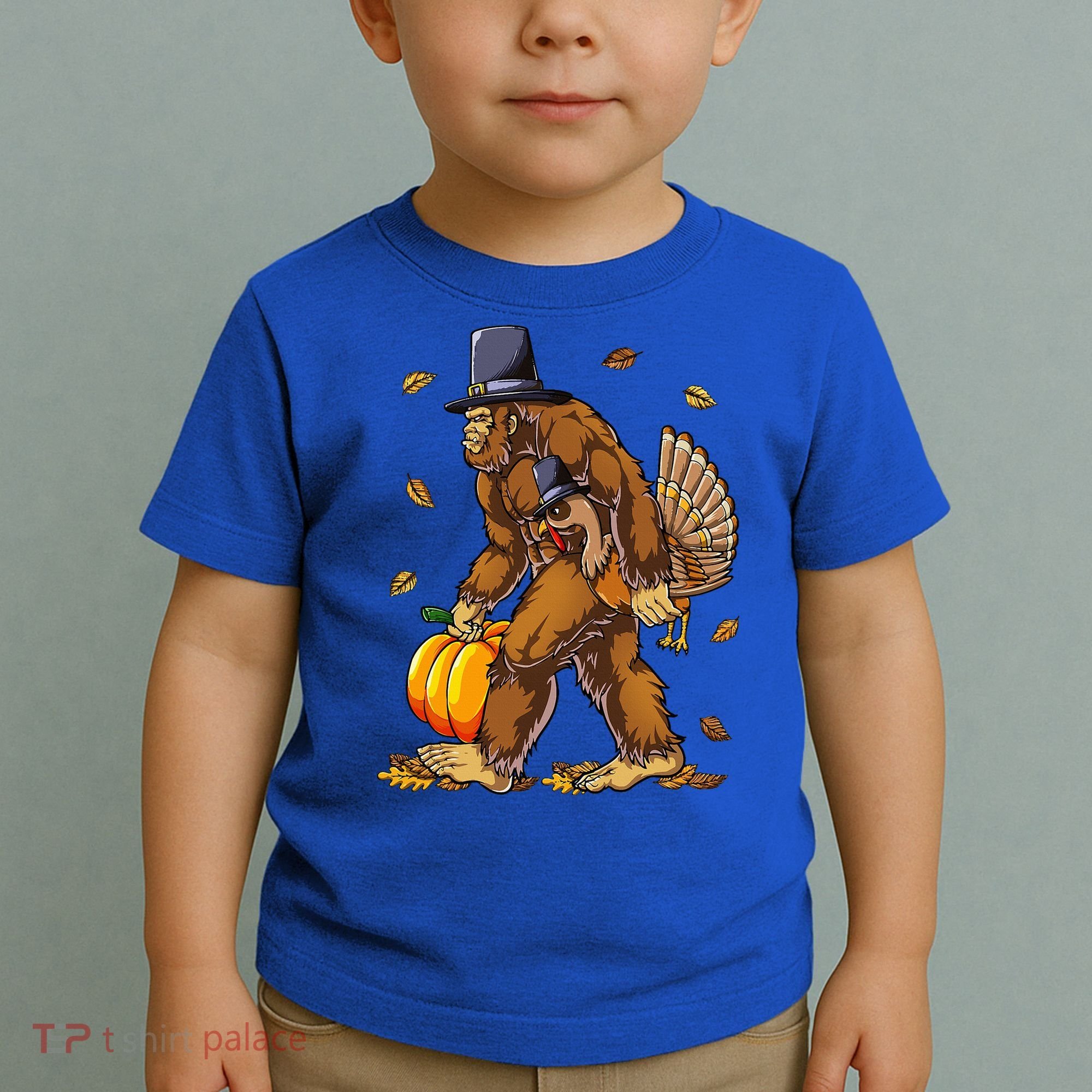 Bigfoot Pilgrim Turkey Pumpkin Thanksgiving Day Toddler T-Shirt