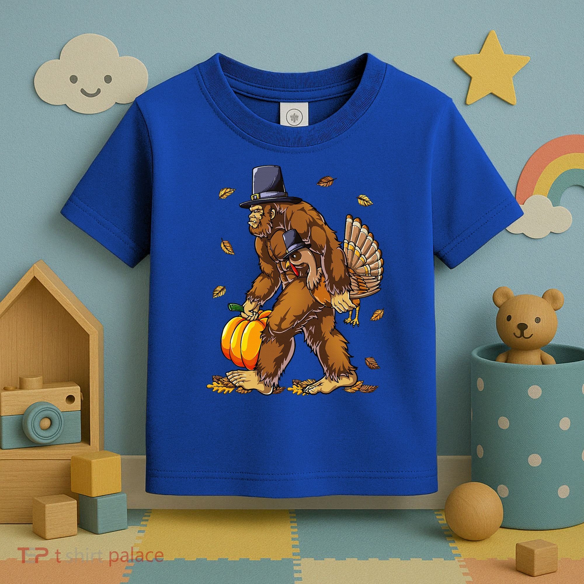 Bigfoot Pilgrim Turkey Pumpkin Thanksgiving Day Toddler T-Shirt