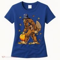 Bigfoot Pilgrim Turkey Pumpkin Thanksgiving Day Women's T-Shirt thumb 0