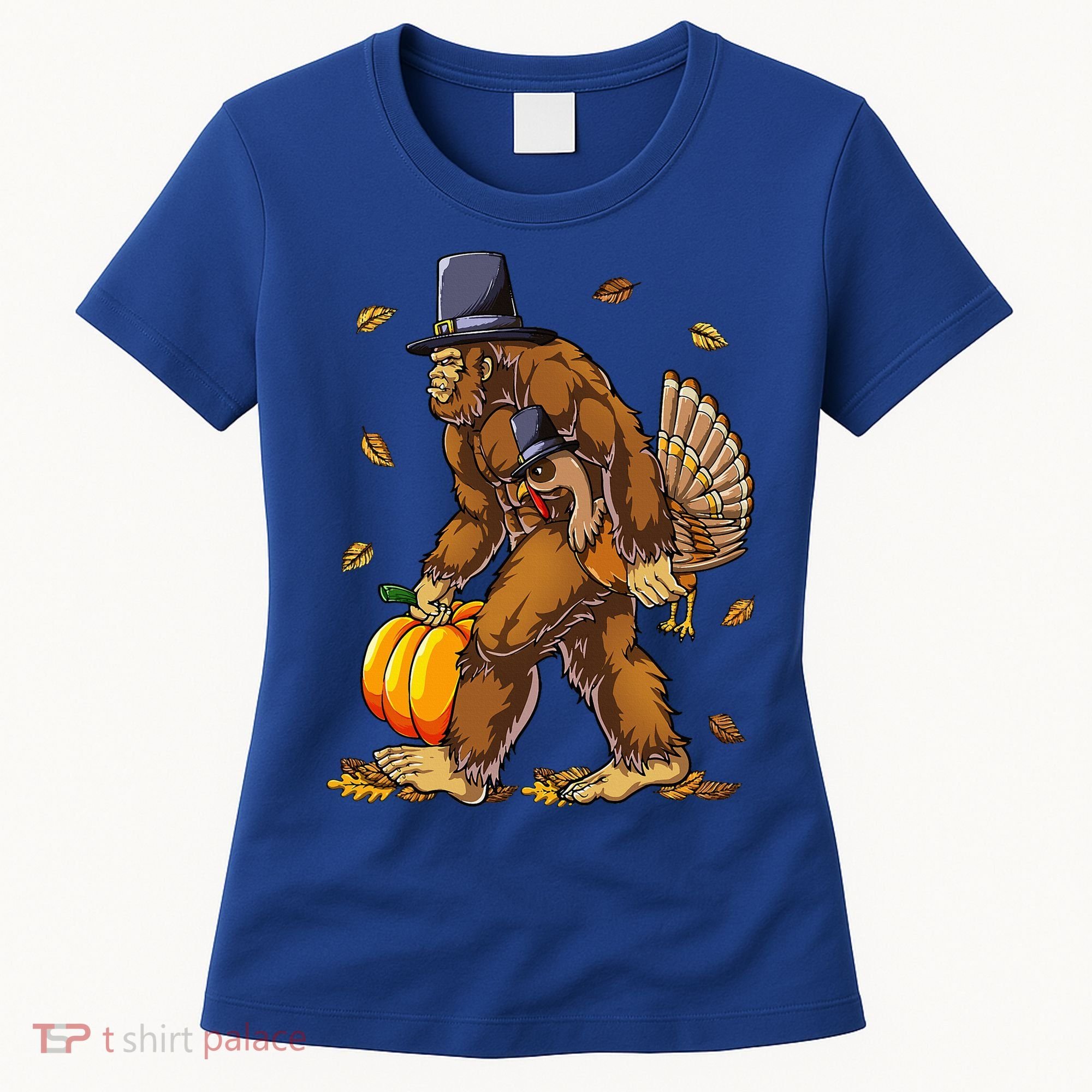 Bigfoot Pilgrim Turkey Pumpkin Thanksgiving Day Women's T-Shirt