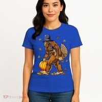Bigfoot Pilgrim Turkey Pumpkin Thanksgiving Day Women's T-Shirt thumb 4