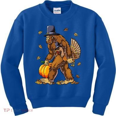 Bigfoot Pilgrim Turkey Pumpkin Thanksgiving Day Kids Sweatshirt
