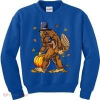 Bigfoot Pilgrim Turkey Pumpkin Thanksgiving Day Kids Sweatshirt thumb 0