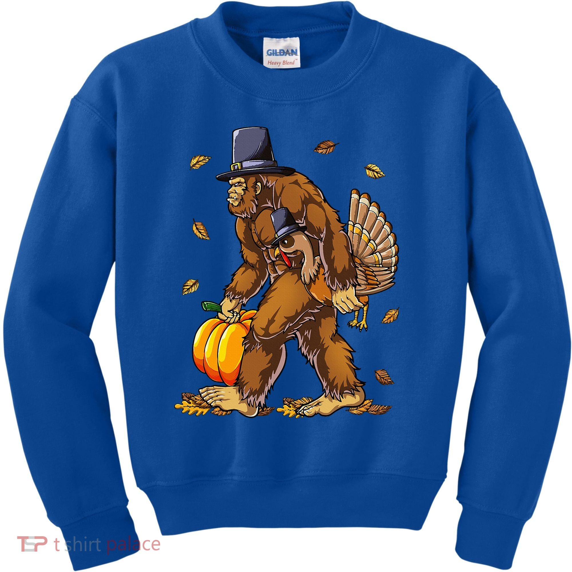 Bigfoot Pilgrim Turkey Pumpkin Thanksgiving Day Kids Sweatshirt