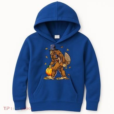 Bigfoot Pilgrim Turkey Pumpkin Thanksgiving Day Kids Hoodie