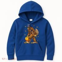Bigfoot Pilgrim Turkey Pumpkin Thanksgiving Day Kids Hoodie thumb 0