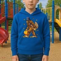 Bigfoot Pilgrim Turkey Pumpkin Thanksgiving Day Kids Hoodie thumb 2
