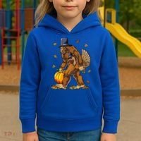 Bigfoot Pilgrim Turkey Pumpkin Thanksgiving Day Kids Hoodie thumb 3