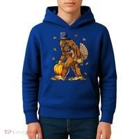 Bigfoot Pilgrim Turkey Pumpkin Thanksgiving Day Kids Hoodie thumb 4