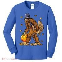 Bigfoot Pilgrim Turkey Pumpkin Thanksgiving Day Kids Long Sleeve Shirt thumb 0