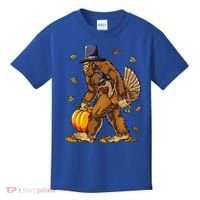 Bigfoot Pilgrim Turkey Pumpkin Thanksgiving Day Kids T-Shirt thumb 0