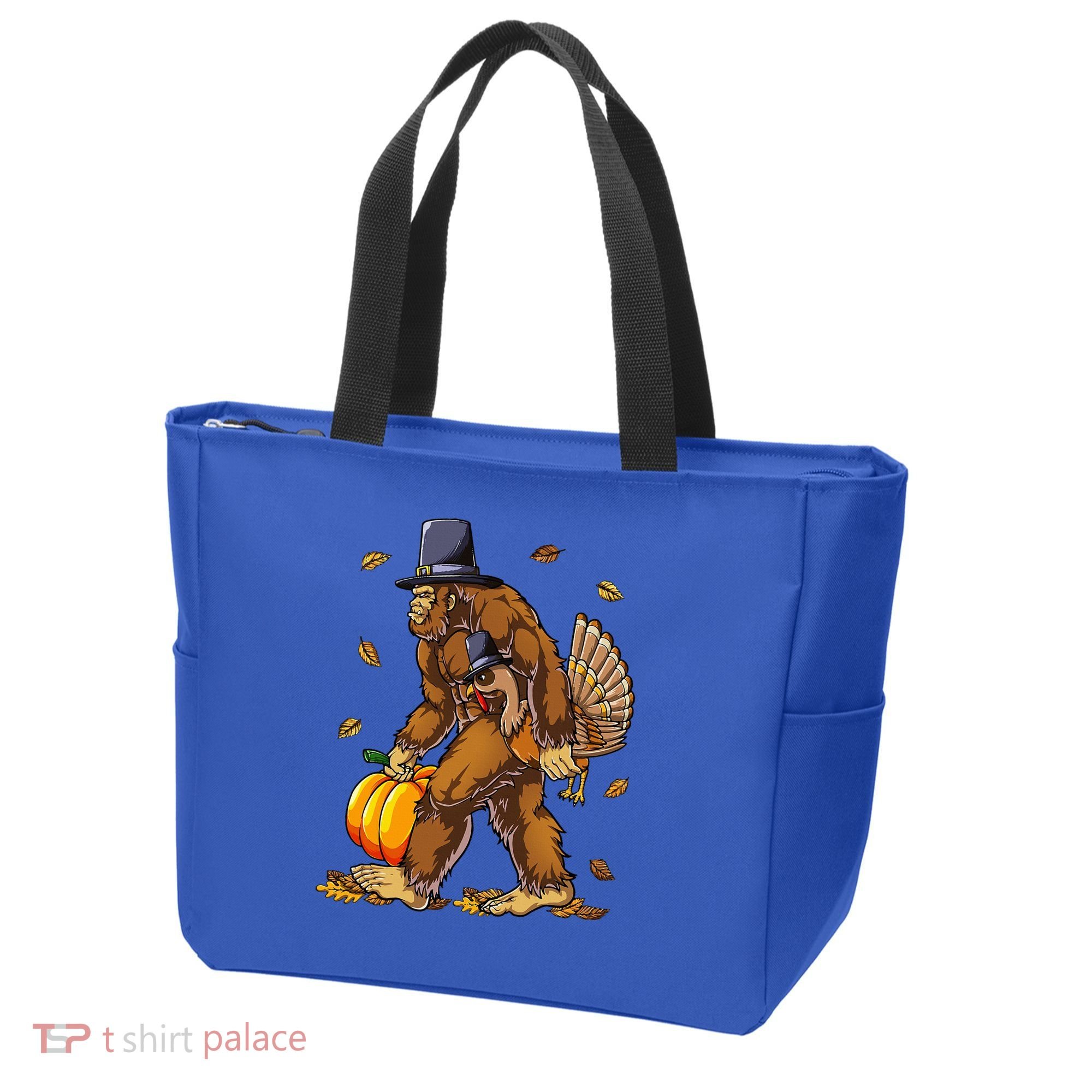 Bigfoot Pilgrim Turkey Pumpkin Thanksgiving Day Tote Bag