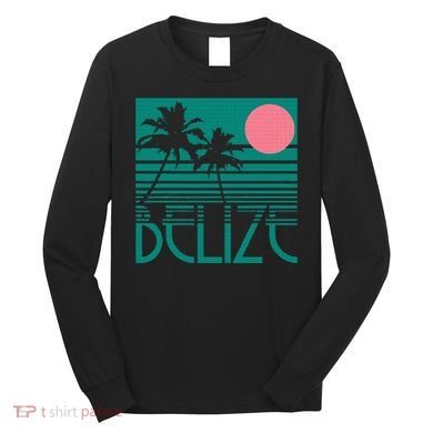 Belize Palm Trees Surf Vintage Retro Souvenir Long Sleeve Shirt