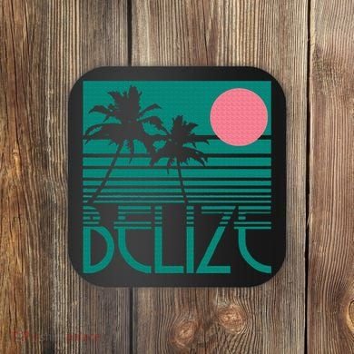 Belize Palm Trees Surf Vintage Retro Souvenir Coaster