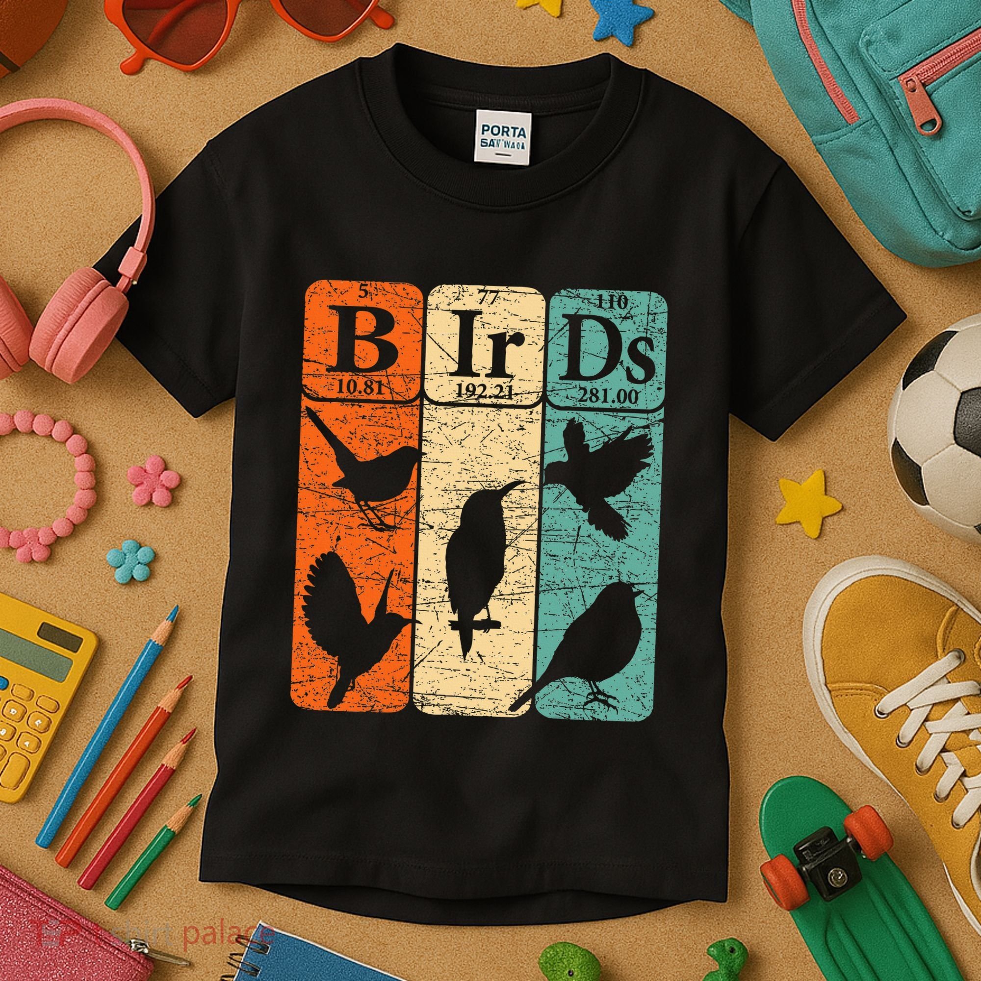 Birds Periodic Table Elements Birdwatching Ornithology Kids T-Shirt