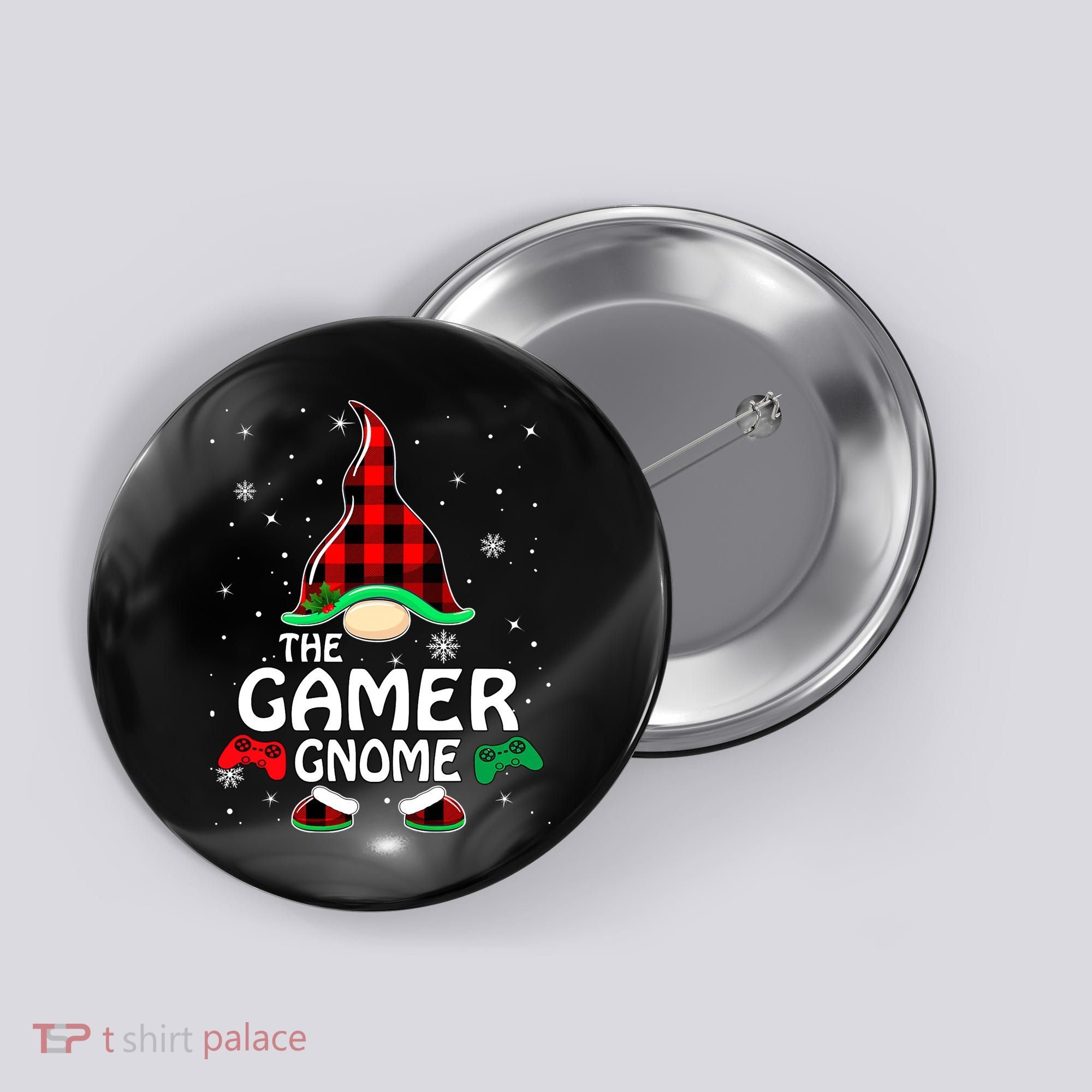 Buffalo Plaid The Gamer Gnome Gaming Lover Christmas Button